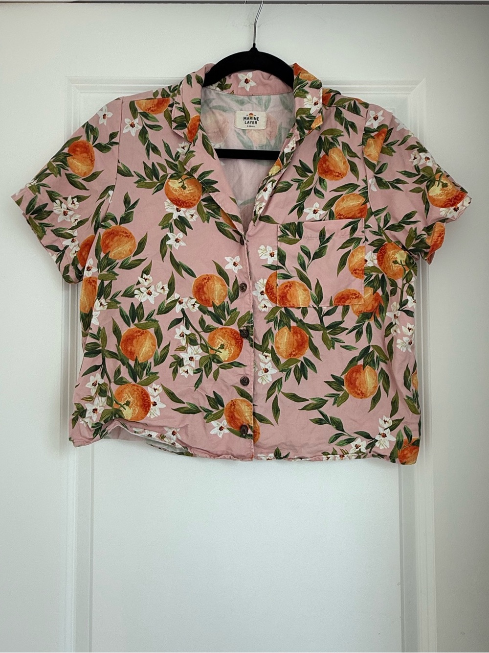 Marine Layer Pink Orange Blossom Short Sleeve Button-Up Top XS